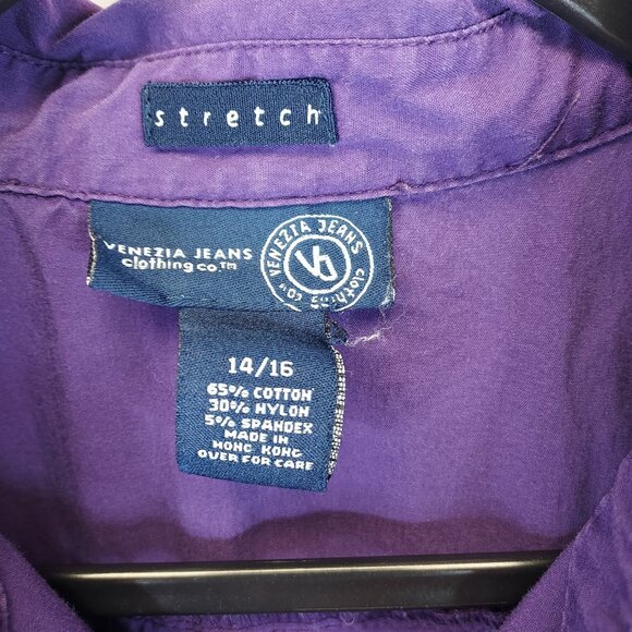 2 Button Up Shirt Women 14/16 Lane Bryant Stripe 3/4 Sleeve Venezia Purple Strec - Picture 12 of 16